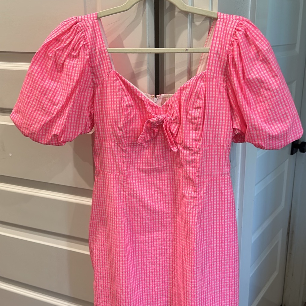 Lily Pulizer Pink Gingham Puff Sleeve Dress